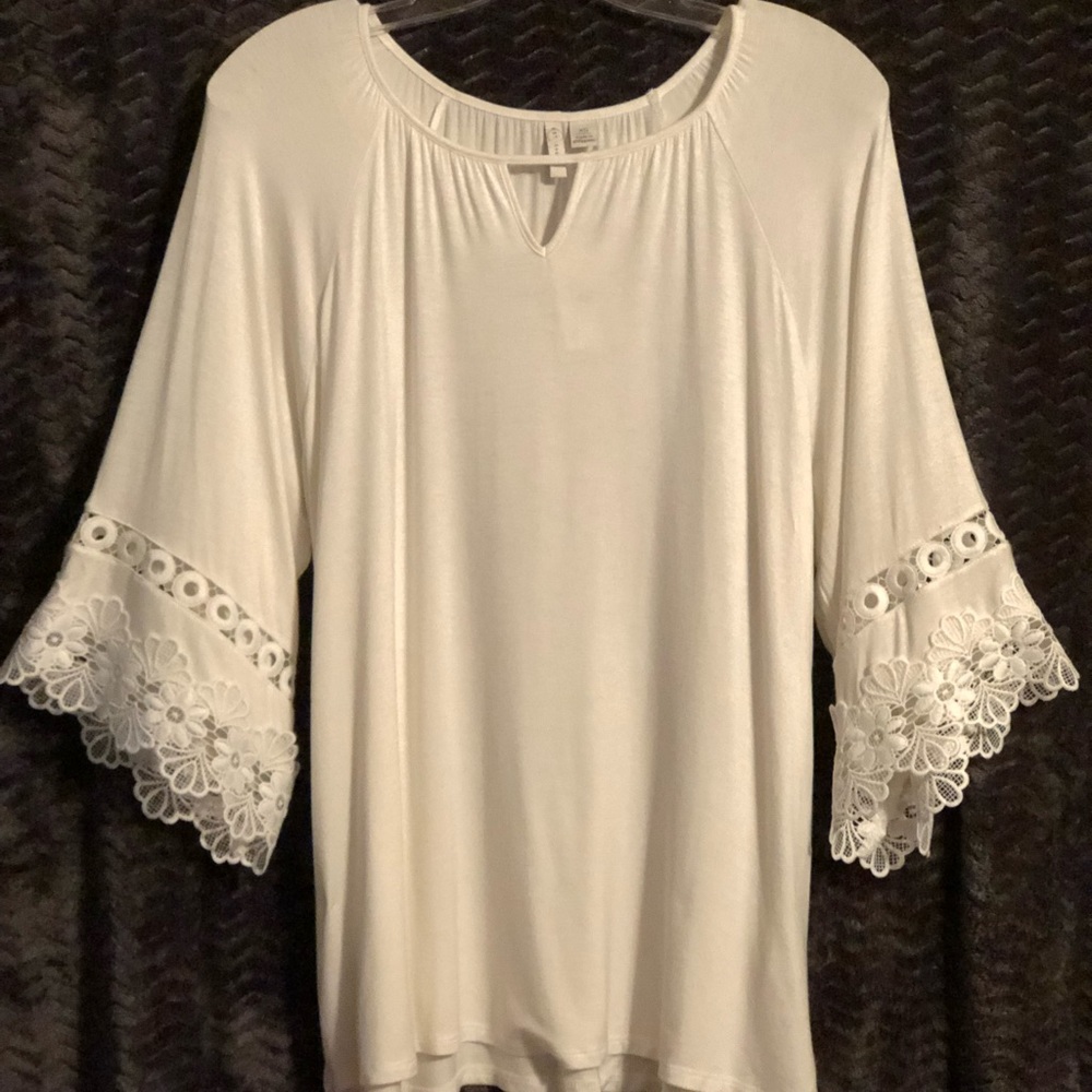 Cato Fashions Flutter Sleeve Keyhole Neck Shirt